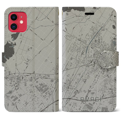 【甘木（福岡県）】地図柄iPhoneケース（手帳タイプ）モノトーン・iPhone 11 用