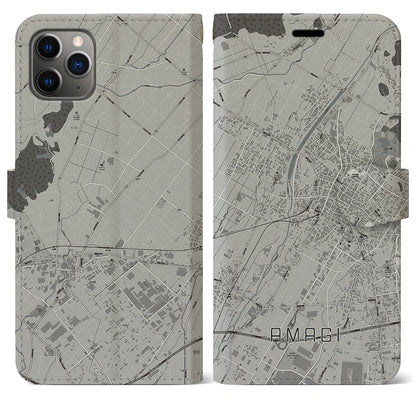 【甘木（福岡県）】地図柄iPhoneケース（手帳タイプ）モノトーン・iPhone 11 Pro Max 用