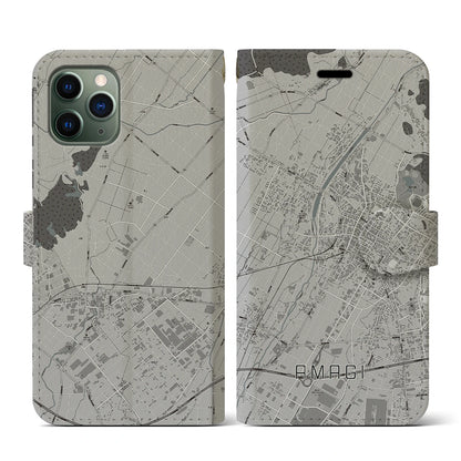 【甘木（福岡県）】地図柄iPhoneケース（手帳タイプ）モノトーン・iPhone 11 Pro 用