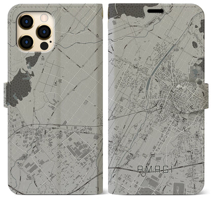 【甘木（福岡県）】地図柄iPhoneケース（手帳タイプ）モノトーン・iPhone 12 Pro Max 用