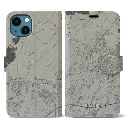 【甘木（福岡県）】地図柄iPhoneケース（手帳タイプ）モノトーン・iPhone 13 用