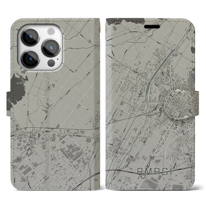 【甘木（福岡県）】地図柄iPhoneケース（手帳タイプ）モノトーン・iPhone 14 Pro 用