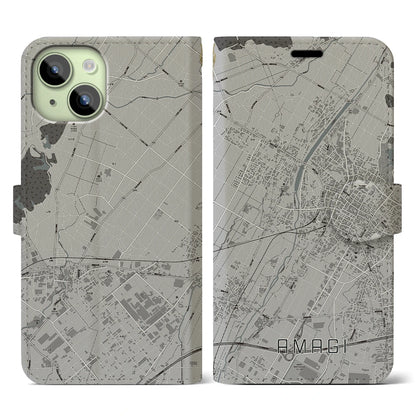 【甘木（福岡県）】地図柄iPhoneケース（手帳タイプ）モノトーン・iPhone 15 用