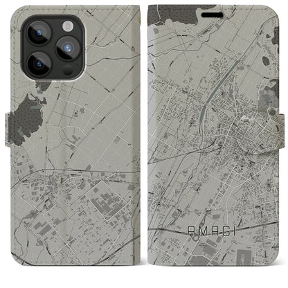 【甘木（福岡県）】地図柄iPhoneケース（手帳タイプ）モノトーン・iPhone 15 Pro Max 用