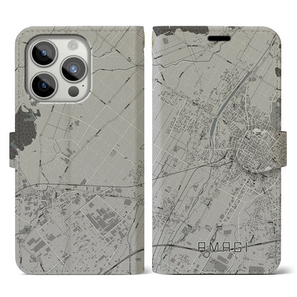 【甘木（福岡県）】地図柄iPhoneケース（手帳タイプ）モノトーン・iPhone 15 Pro 用