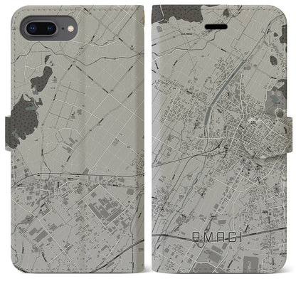 【甘木（福岡県）】地図柄iPhoneケース（手帳タイプ）モノトーン・iPhone 8Plus /7Plus / 6sPlus / 6Plus 用