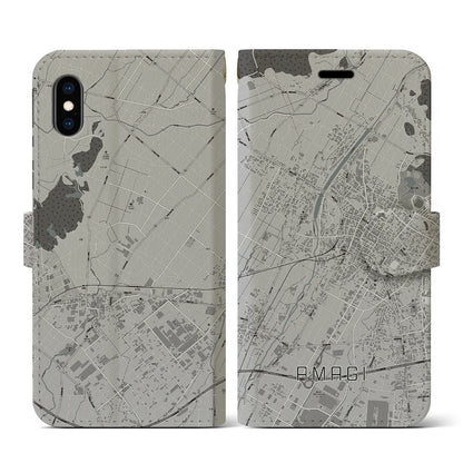 【甘木（福岡県）】地図柄iPhoneケース（手帳タイプ）モノトーン・iPhone XS / X 用