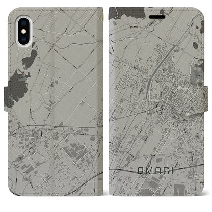 【甘木（福岡県）】地図柄iPhoneケース（手帳タイプ）モノトーン・iPhone XS Max 用