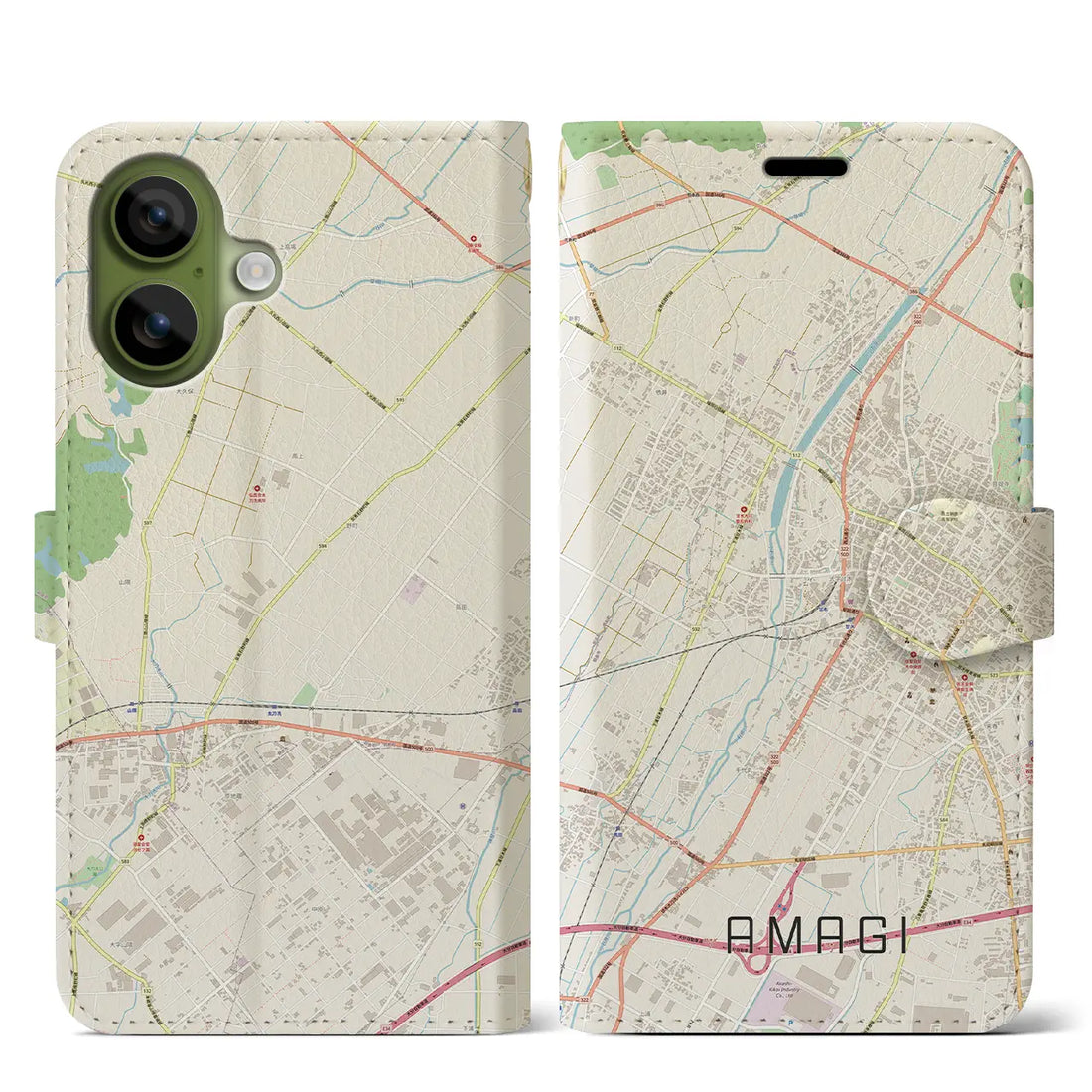 【甘木(福岡県)】地図柄iPhoneケース(手帳タイプ)モノトーン・iPhone 17 Pro Max 用