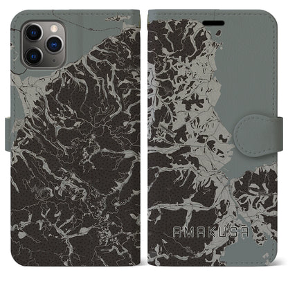 【天草（熊本県）】地図柄iPhoneケース（手帳タイプ）モノトーン・iPhone 11 Pro Max 用