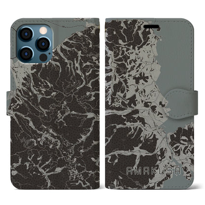 【天草（熊本県）】地図柄iPhoneケース（手帳タイプ）モノトーン・iPhone 12 / 12 Pro 用