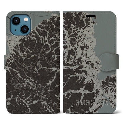 【天草（熊本県）】地図柄iPhoneケース（手帳タイプ）モノトーン・iPhone 13 用