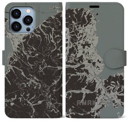 【天草（熊本県）】地図柄iPhoneケース（手帳タイプ）モノトーン・iPhone 13 Pro Max 用