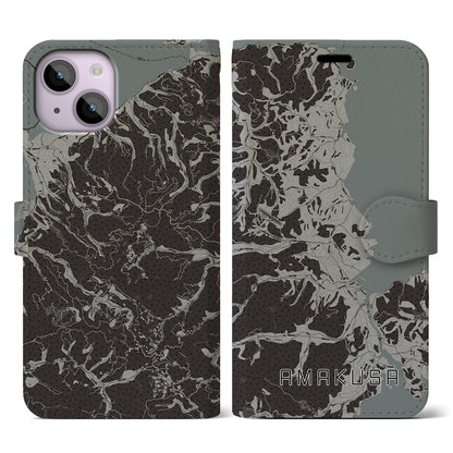 【天草（熊本県）】地図柄iPhoneケース（手帳タイプ）モノトーン・iPhone 14 用