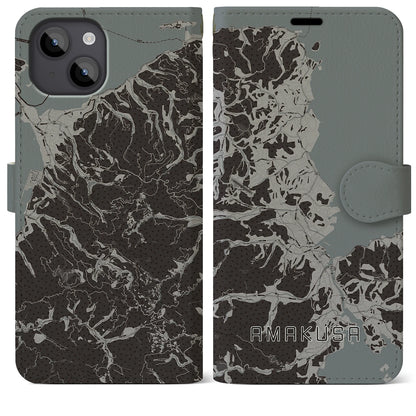 【天草（熊本県）】地図柄iPhoneケース（手帳タイプ）モノトーン・iPhone 14 Plus 用