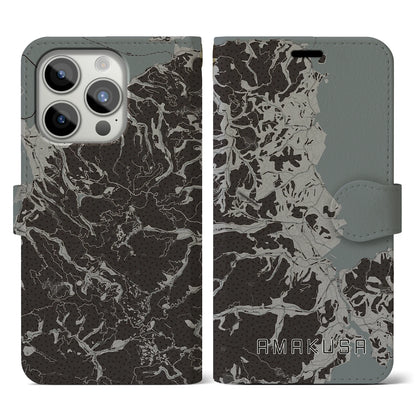 【天草（熊本県）】地図柄iPhoneケース（手帳タイプ）モノトーン・iPhone 15 Pro 用