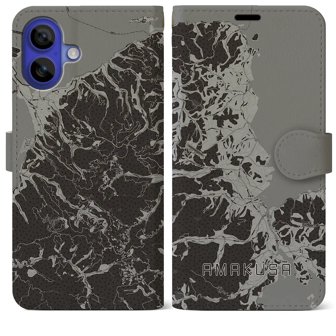 【天草(熊本県)】地図柄iPhoneケース(手帳タイプ)モノトーン・iPhone 16 Pro Max 用