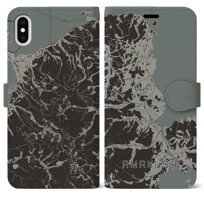 【天草（熊本県）】地図柄iPhoneケース（手帳タイプ）モノトーン・iPhone XS Max 用