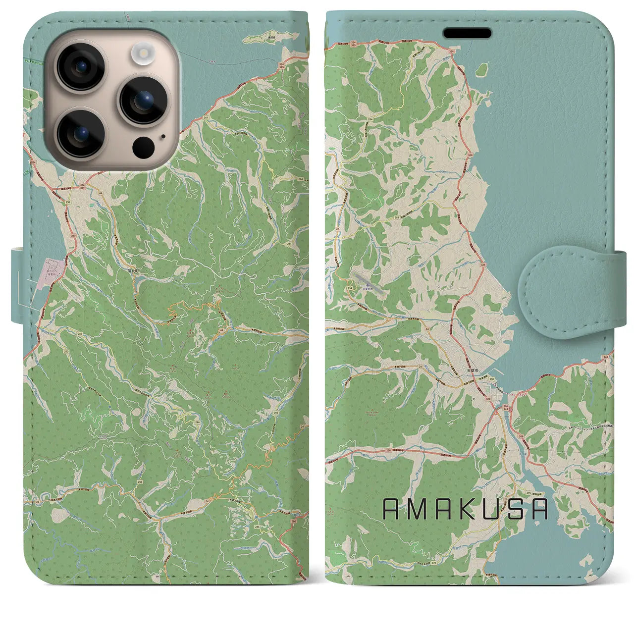 【天草（熊本県）】地図柄iPhoneケース（手帳タイプ）ナチュラル・iPhone 16 Plus 用