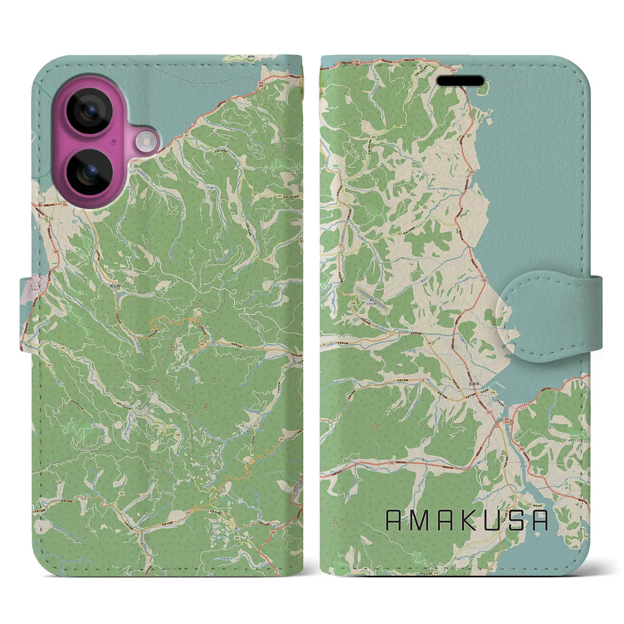 【天草（熊本県）】地図柄iPhoneケース（手帳タイプ）ナチュラル・iPhone 16 Pro 用