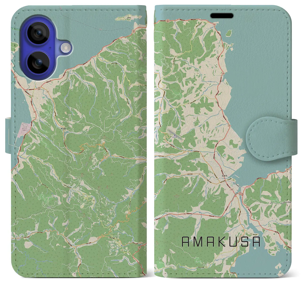 【天草（熊本県）】地図柄iPhoneケース（手帳タイプ）ナチュラル・iPhone 16 Pro Max 用