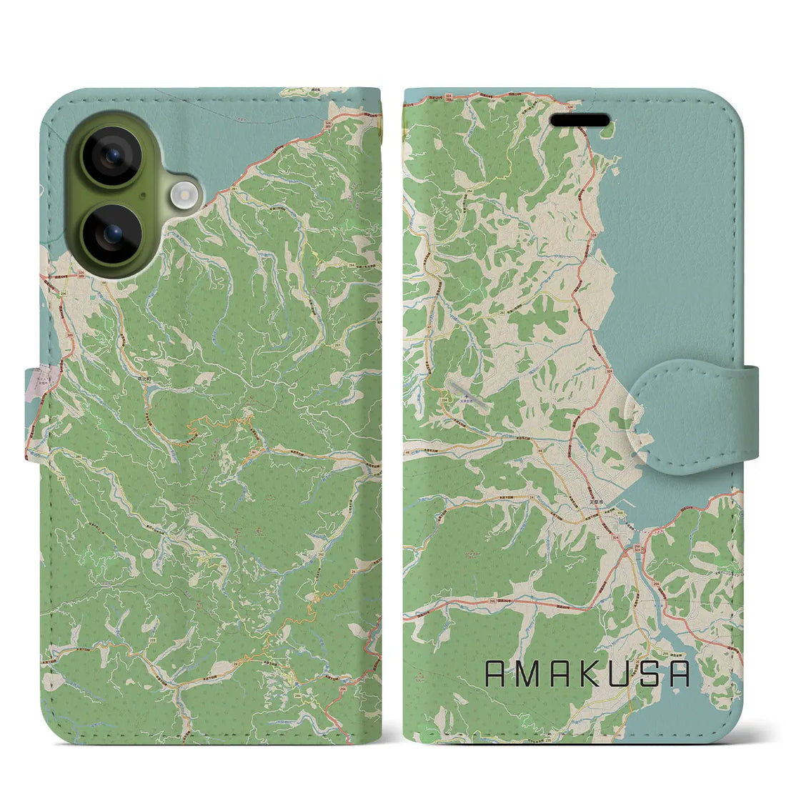 【天草（熊本県）】地図柄iPhoneケース（手帳タイプ）ナチュラル・iPhone 17 Pro Max 用