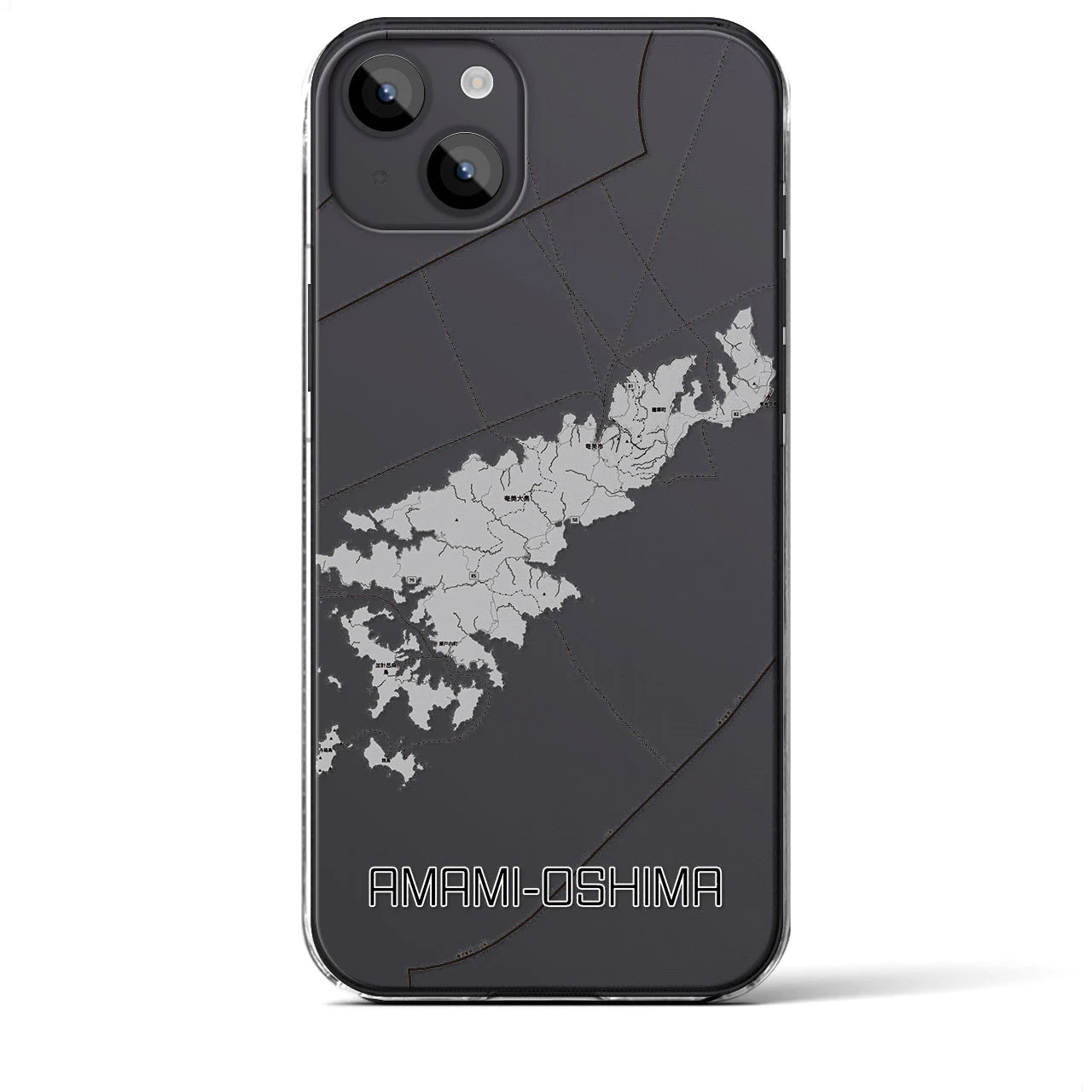 【奄美大島（鹿児島県）】地図柄iPhoneケース（クリアタイプ）モノトーン・iPhone 14 Plus 用