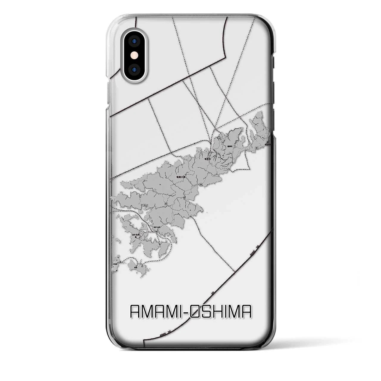 【奄美大島（鹿児島県）】地図柄iPhoneケース（クリアタイプ）モノトーン・iPhone XS Max 用