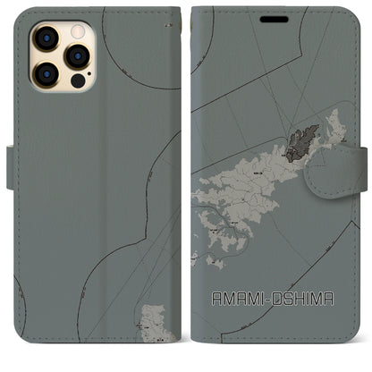 【奄美大島（鹿児島県）】地図柄iPhoneケース（手帳タイプ）モノトーン・iPhone 12 Pro Max 用