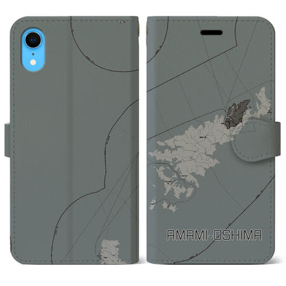 【奄美大島（鹿児島県）】地図柄iPhoneケース（手帳タイプ）モノトーン・iPhone XR 用