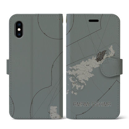 【奄美大島（鹿児島県）】地図柄iPhoneケース（手帳タイプ）モノトーン・iPhone XS / X 用