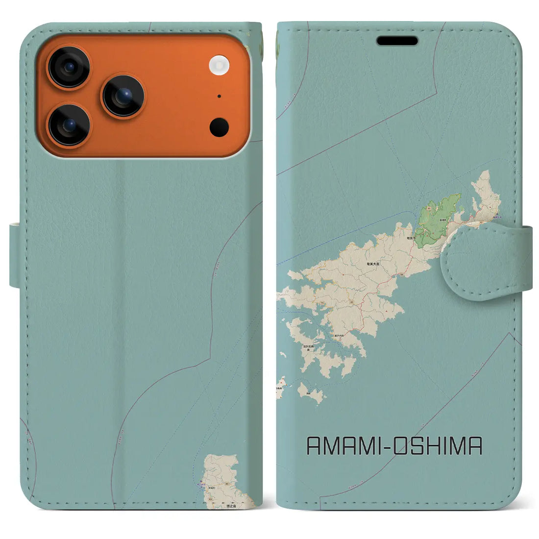 【奄美大島（鹿児島県）】地図柄iPhoneケース（手帳タイプ）モノトーン・iPhone 17 Pro Max 用