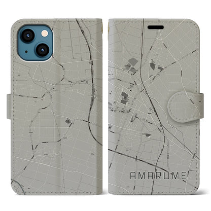 【余目（山形県）】地図柄iPhoneケース（手帳タイプ）モノトーン・iPhone 13 用