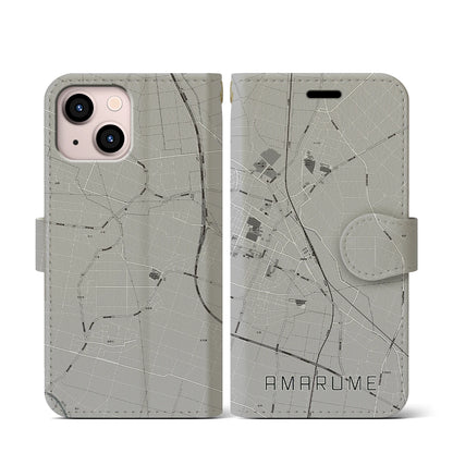 【余目（山形県）】地図柄iPhoneケース（手帳タイプ）モノトーン・iPhone 13 mini 用