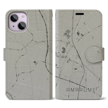 【余目（山形県）】地図柄iPhoneケース（手帳タイプ）モノトーン・iPhone 14 用