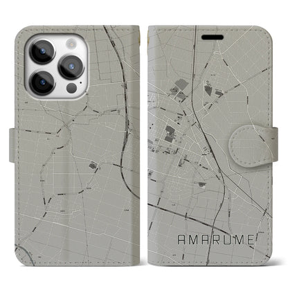 【余目（山形県）】地図柄iPhoneケース（手帳タイプ）モノトーン・iPhone 14 Pro 用