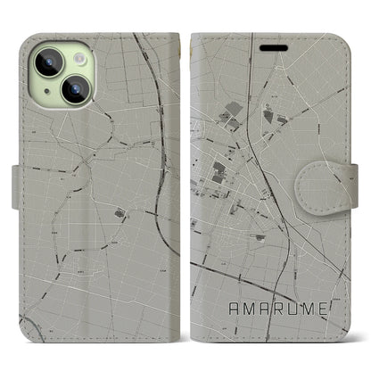 【余目（山形県）】地図柄iPhoneケース（手帳タイプ）モノトーン・iPhone 15 用