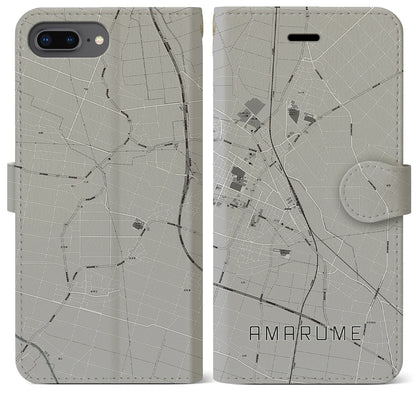 【余目（山形県）】地図柄iPhoneケース（手帳タイプ）モノトーン・iPhone 8Plus /7Plus / 6sPlus / 6Plus 用