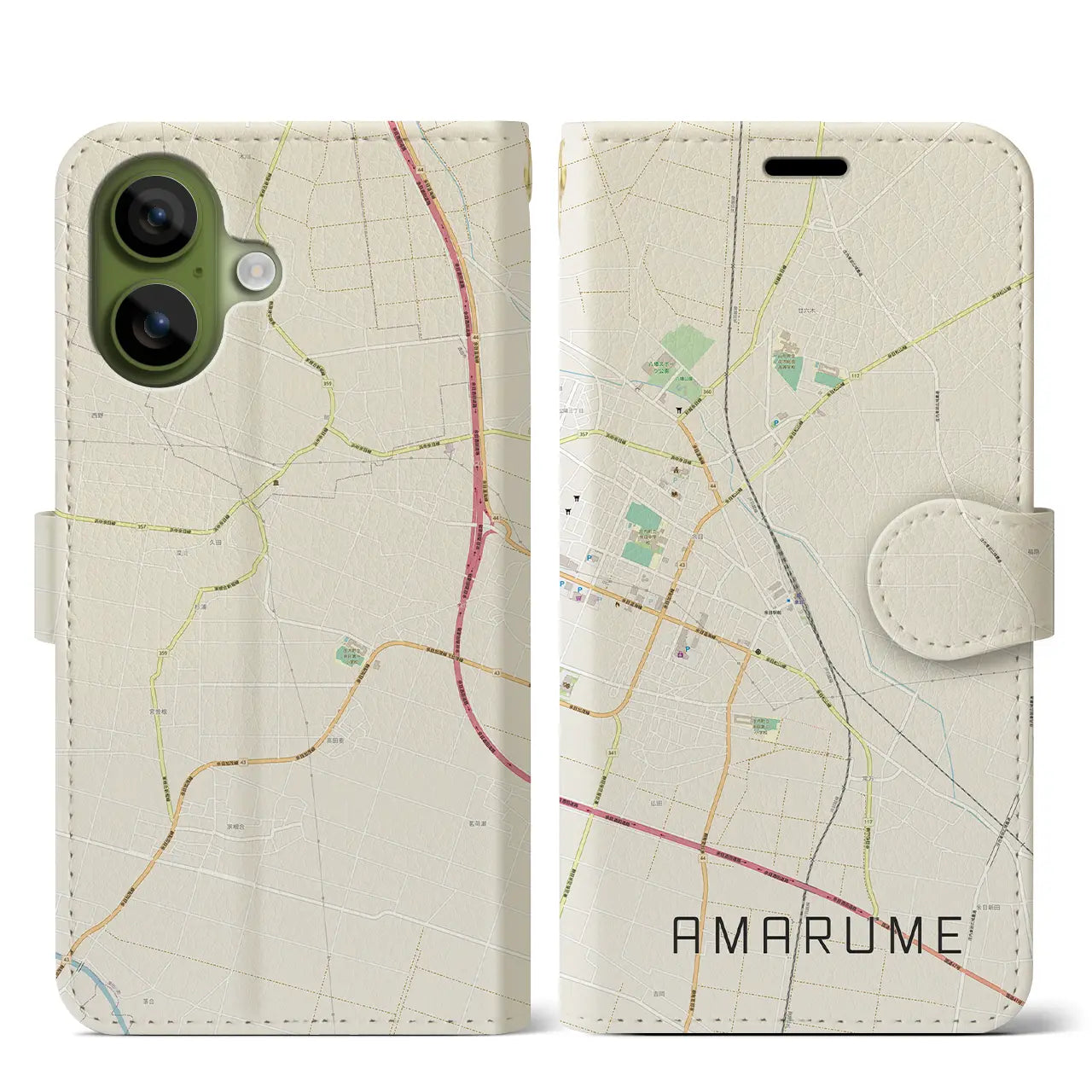 【余目（山形県）】地図柄iPhoneケース（手帳タイプ）