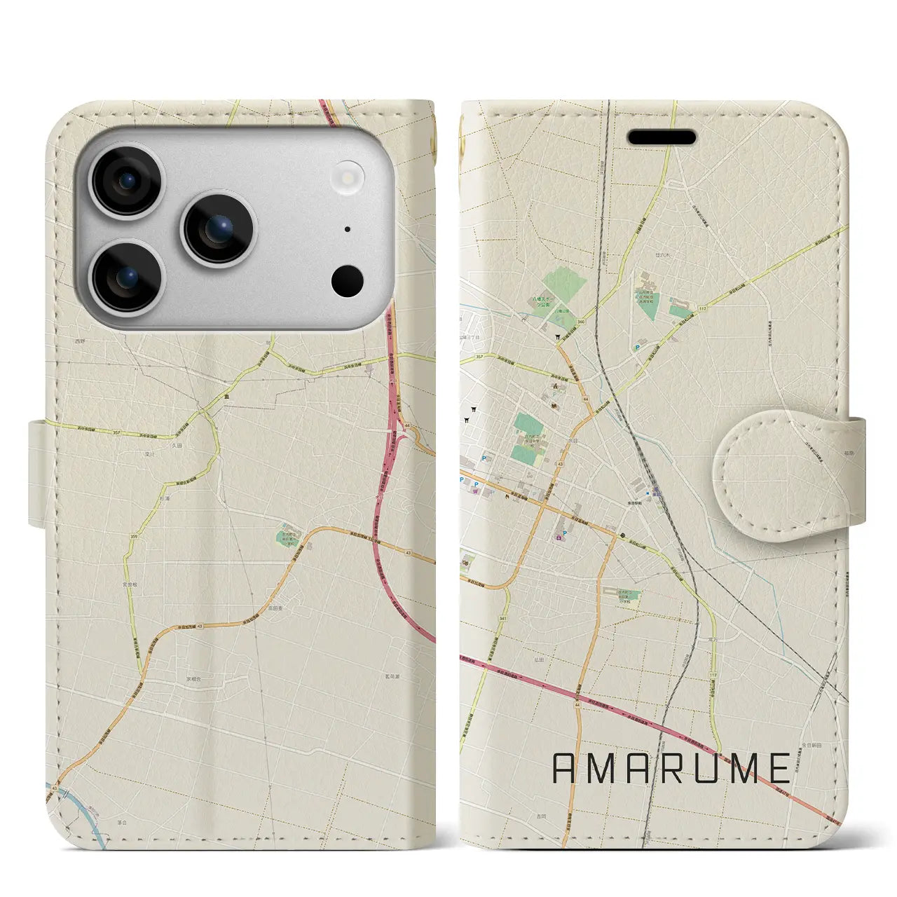 【余目（山形県）】地図柄iPhoneケース（手帳タイプ）