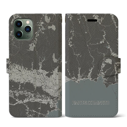 【天津小湊（千葉県）】地図柄iPhoneケース（手帳タイプ）モノトーン・iPhone 11 Pro 用