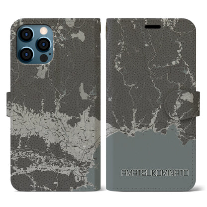 【天津小湊（千葉県）】地図柄iPhoneケース（手帳タイプ）モノトーン・iPhone 12 / 12 Pro 用