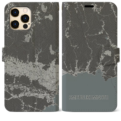 【天津小湊（千葉県）】地図柄iPhoneケース（手帳タイプ）モノトーン・iPhone 12 Pro Max 用