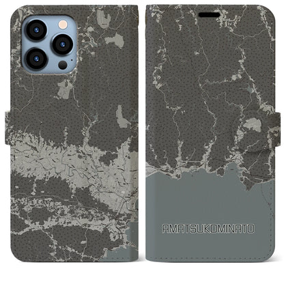 【天津小湊（千葉県）】地図柄iPhoneケース（手帳タイプ）モノトーン・iPhone 13 Pro Max 用