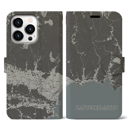 【天津小湊（千葉県）】地図柄iPhoneケース（手帳タイプ）モノトーン・iPhone 13 Pro 用