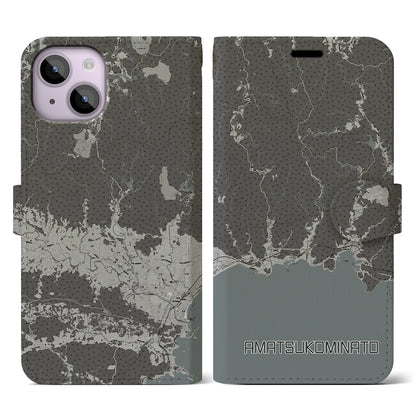 【天津小湊（千葉県）】地図柄iPhoneケース（手帳タイプ）モノトーン・iPhone 14 用