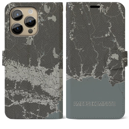 【天津小湊（千葉県）】地図柄iPhoneケース（手帳タイプ）モノトーン・iPhone 14 Pro Max 用