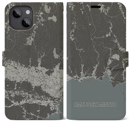 【天津小湊（千葉県）】地図柄iPhoneケース（手帳タイプ）モノトーン・iPhone 14 Plus 用