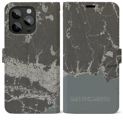 【天津小湊（千葉県）】地図柄iPhoneケース（手帳タイプ）モノトーン・iPhone 15 Pro Max 用