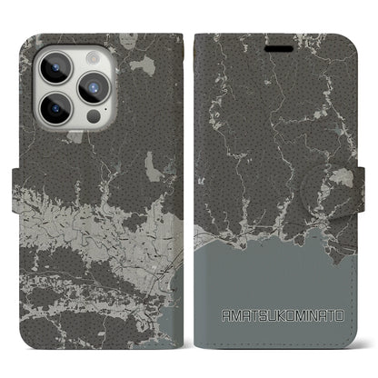 【天津小湊（千葉県）】地図柄iPhoneケース（手帳タイプ）モノトーン・iPhone 15 Pro 用